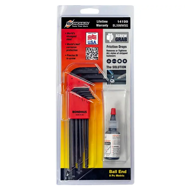 Bondhus 10 PC Hex Wrenches Ball End 1.5-10MM Plus Screw Grab BD14199