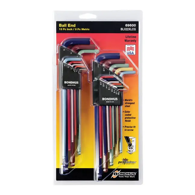 Bondhus 22 Piece Ball End L-Wrench Set Metric & Imperial XL – BD69600