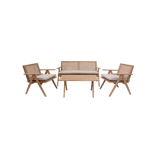Bordeaux 4 Piece Acacia Wood & Cane Webbing Lounge Set 41666.0045