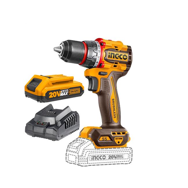 Ingco 20V 2.0Ah Compact Brushless Cordless Drill Combo Kit CDLI205582