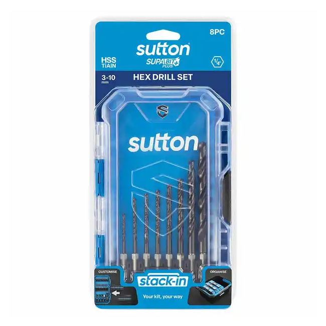 Sutton 8PC 3-10MM SupaBit 1/4-HX HSS Metal Quick-Change Drill Bit Set D221S08A