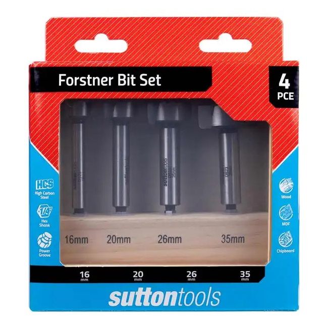 Sutton 16-35mm 1/4Hx HSS Forstner Drill Bit Set - 4 Piece D5230004