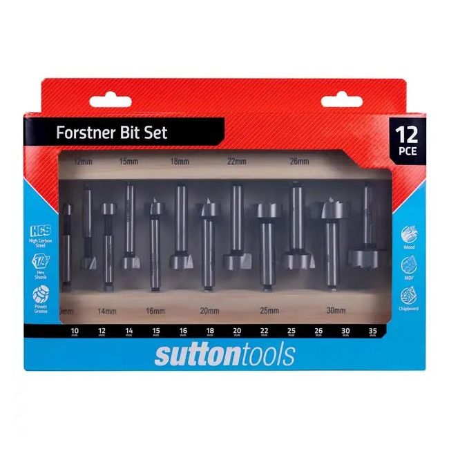 Sutton 10-35mm 1/4Hx HSS Forstner Drill Bit Set - 12 Piece D5230012