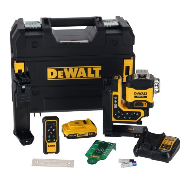 DeWALT 18V XR 3 X 360 2.0AH Multiline Green Laser Level Kit DCLE34035D1-XE
