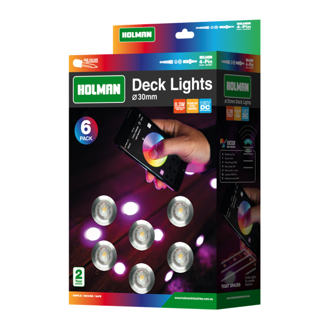 Holman Deck Light 30mm x 0.03W - RGB 6 Pack DLRGB3003