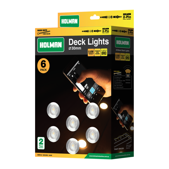 Holman Deck Light 30mm x 0.6W - White (6 Pack) DLW3006
