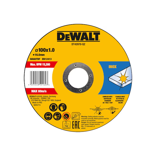 DeWALT 100 x 1 x 16MM High Performance Bonded Cutting Disc 10 Pack DT43970-QZ