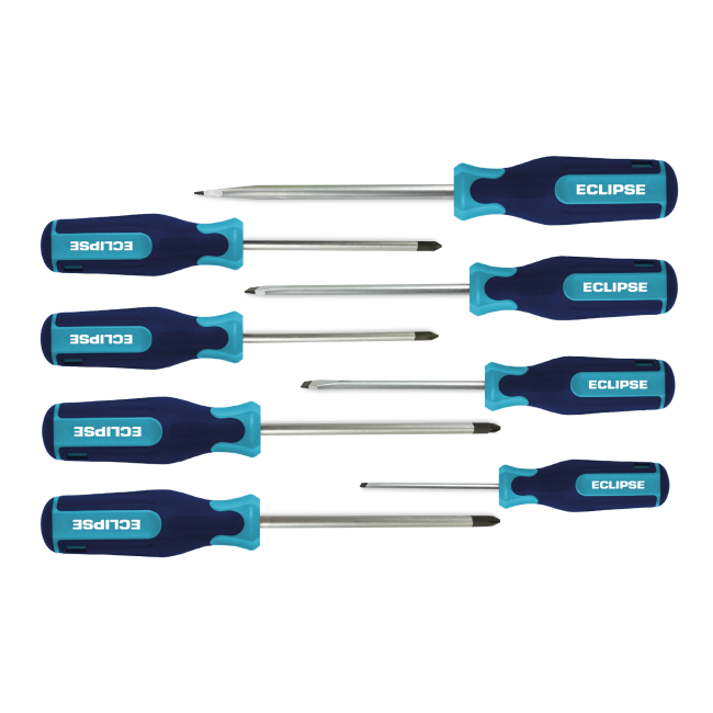 Eclipse 8PC Screwdriver Set 4 Slotted, 2 Phillips, 2 Pozidriv EC-ESD8PS