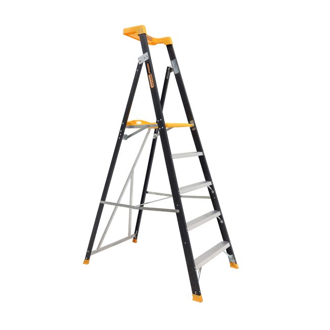 Gorilla Platform ladder 5 Step (1.45m) Pro-Lite Fibreglass 150kg Industrial FPL005-PRO
