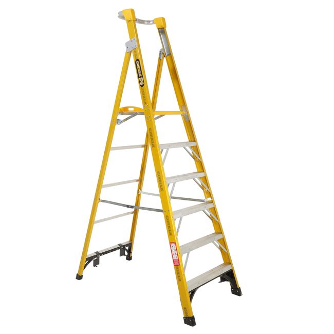 Gorilla Platform ladder Fibreglass 1.8m (6ft) Fibreglass Aluminium 150kg Industrial FPL006-I