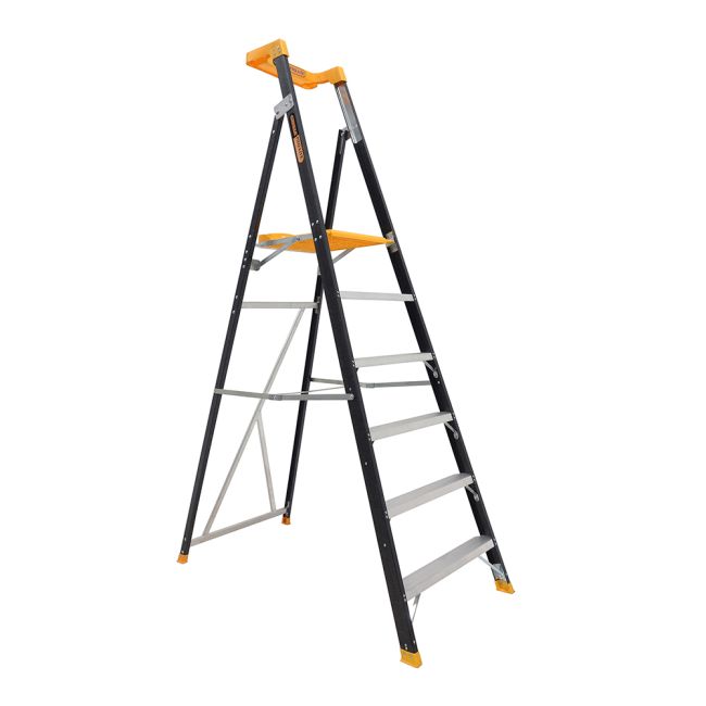 Gorilla Platform ladder 6 Step (1.74m) Pro-Lite Fibreglass 150kg Industrial FPL006-PRO
