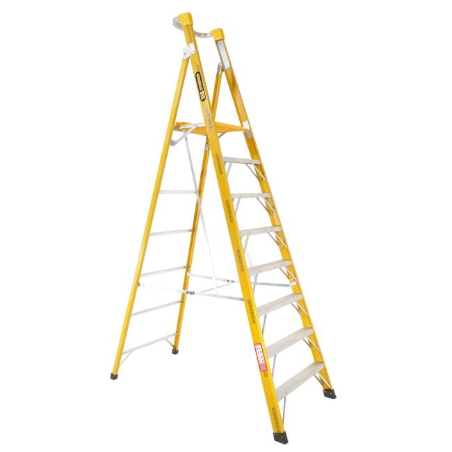 Gorilla Platform ladder Fibreglass 2.4m (8ft) Fibreglass Aluminium 150kg Industrial FPL008-I