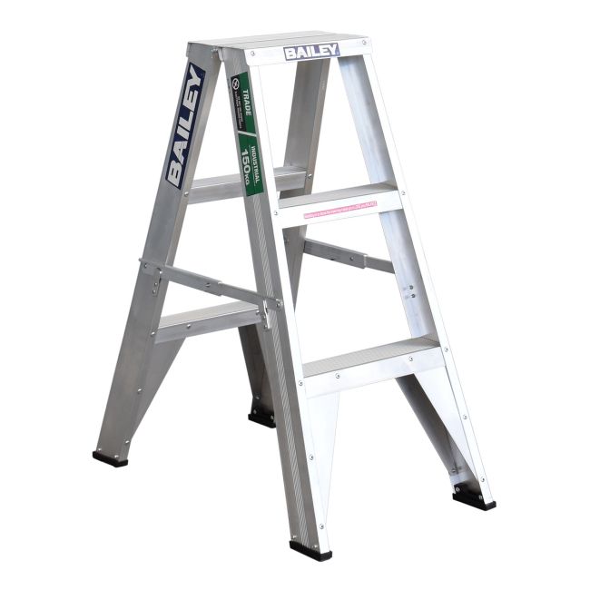  Bailey 3 Step Trade LYTE Aluminium Double Sided Ladder 150kg 0.9m FS14019