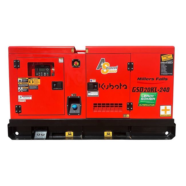 Millers Falls 17.6KVA Diesel Generator 240V Kubota Powered GSD20KL-240