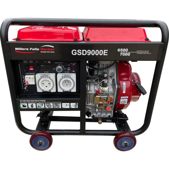 Millers Falls 8.75kVA Diesel Open Frame Generator Electric Start GSD9000E