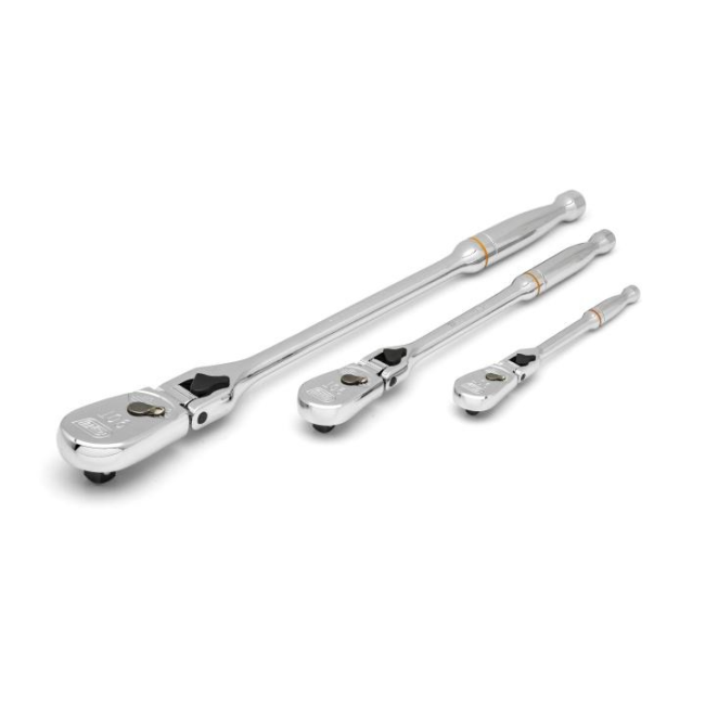 Gearwrench 3 Piece 1/4", 3/8" & 1/2" DR 90-Tooth Locking Flex Head Teardrop Ratchet Set 81276T
