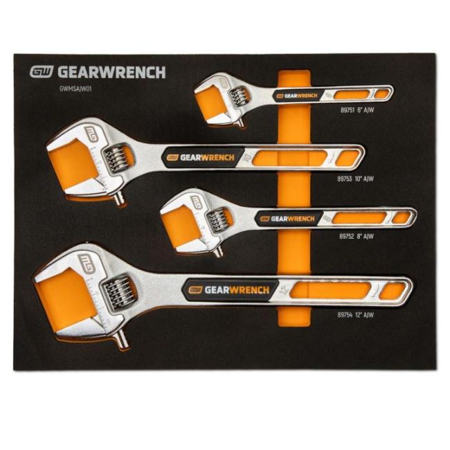 Gearwrench 4PC Adjustable Wrench Set W/Foam Storage Tray GWMSAJW01