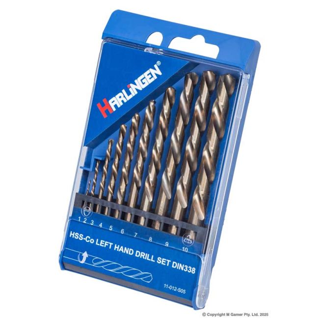 Harlingen 10PC 1-10 mm Cobalt/HSS Left Hand Drill Set H-11-012-S05