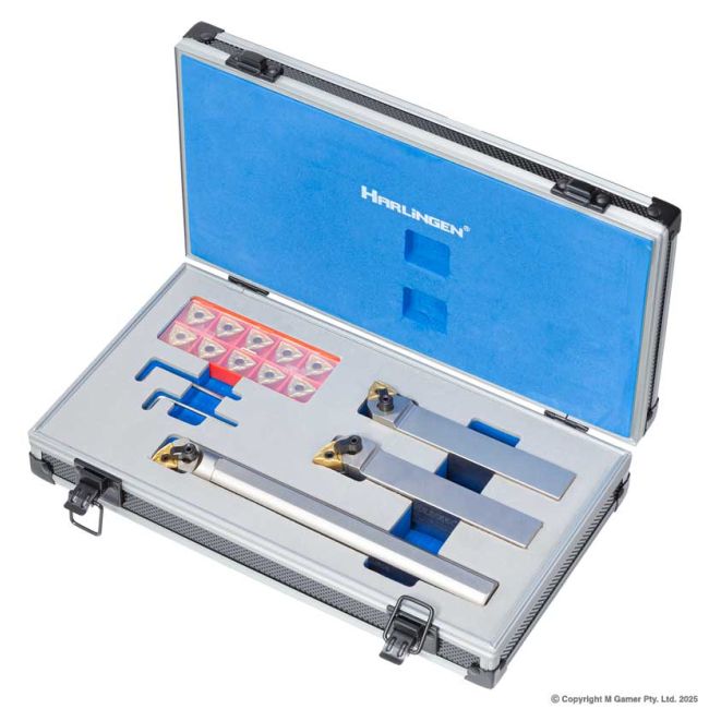 Harlingen 3PC 20mm Indexable Nickel Plated Negative Rake Lathe Tool Set H-212-13-S02