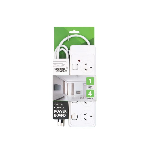 United Cable 4-Outlet Power Board W/Surge Protection - White HEB-EPB04-SW