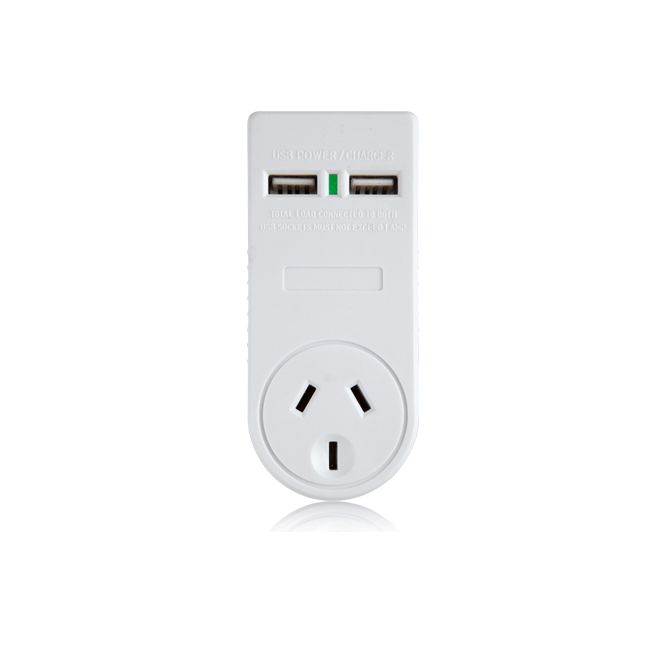 CLSOL 10A 1 Way 2 USB Ports Surge Protected Vertical Adaptor HEB-UCA331A-2