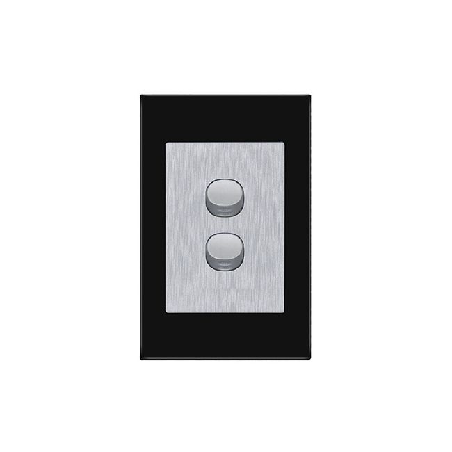 CLSOL 10A 250V Black Glass 2 Gang 2 Way Wall Switch HES-DG05K-S02BK