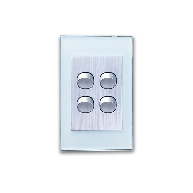 CLSOL 10A 250V Ocean Blue Glass 4 Gang 2 Way Wall Switch HES-DG05K-S04