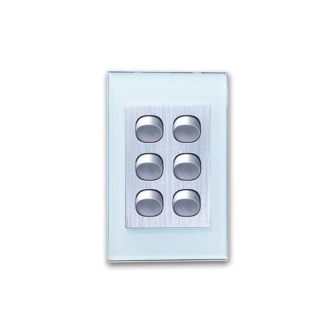 CLSOL 10A 250V Ocean Blue Glass 6 Gang 2 Way Wall Switch HES-DG05K-S06