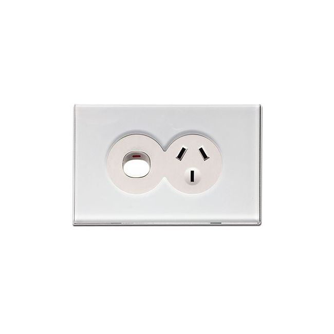 CLSOL 10A 250V White Glass Single Power Point HES-DG06K-D330