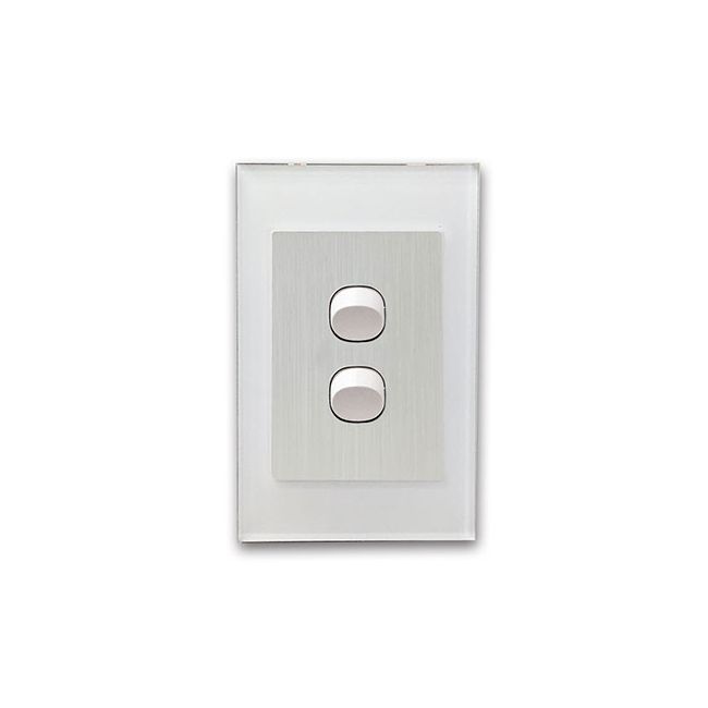 CLSOL 10A 250V White Glass 2 Gang 2 Way Wall Switch HES-DG06K-S02