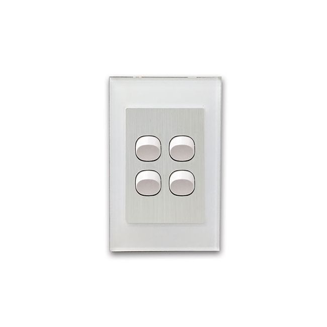 CLSOL 10A 250V White Glass 4 Gang 2 Way Wall Switch HES-DG06K-S04