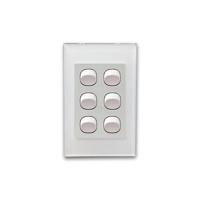 CLSOL 10A 250V White Glass 6 Gang 2 Way Wall Switch HES-DG06K-S06