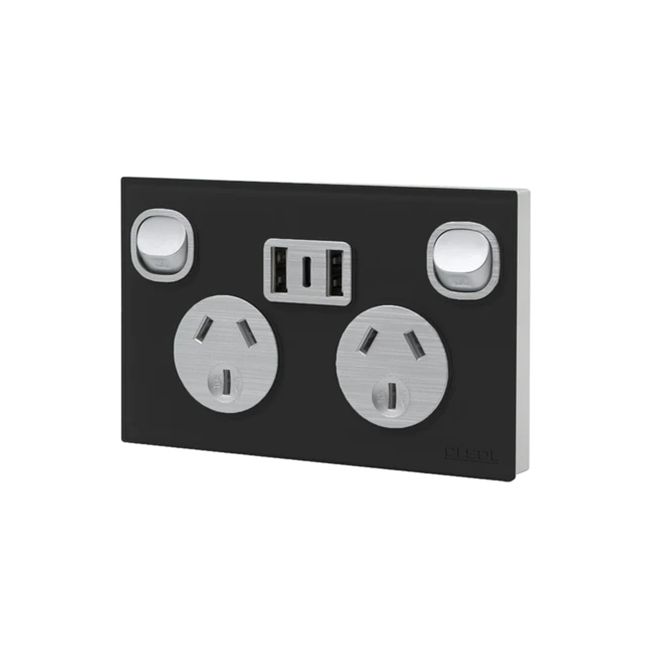 CLSOL Glass Double Power Point Panel Black W/3.6A USB A&C HES-SP-9622G8BK