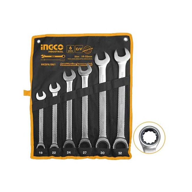 Ingco 6PC 19-32MM Ratchet Spanner Set HTM-HKSPAR1061