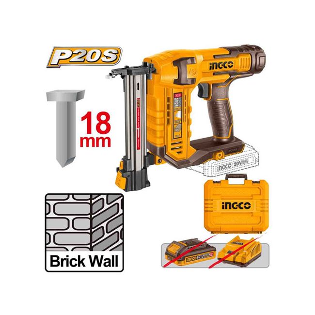 Ingco 20V Li-Ion Cordless Brick Nailer Skin HTP-CSTLI3805