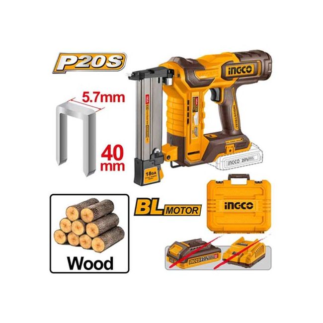 Ingco 20V Li-Ion Cordless Crown Stapler Nailer HTP-CCSNLI6005