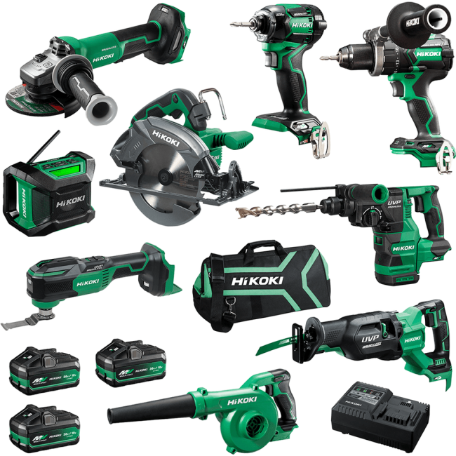 HiKOKI 36V/18V 2.5Ah/5.0Ah MultiVolt Brushless Cordless 9 Piece Combo Kit KC36D9P(HRZ)