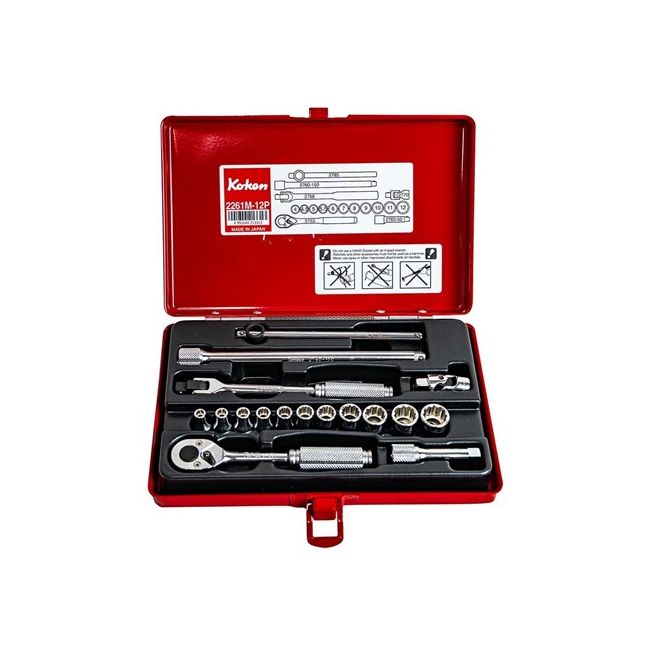 Koken 17PC 1/4"DR 4-12MM 12PT Socket Set KO2261M-12P