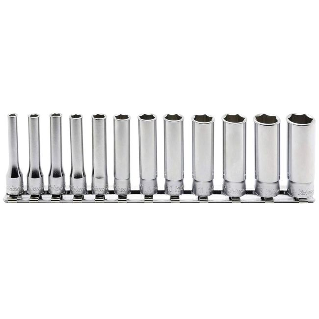 Koken 1/4"Dr 12PC 4-14mm 6pt Deep Socket Set On Rail KORS2300M/12
