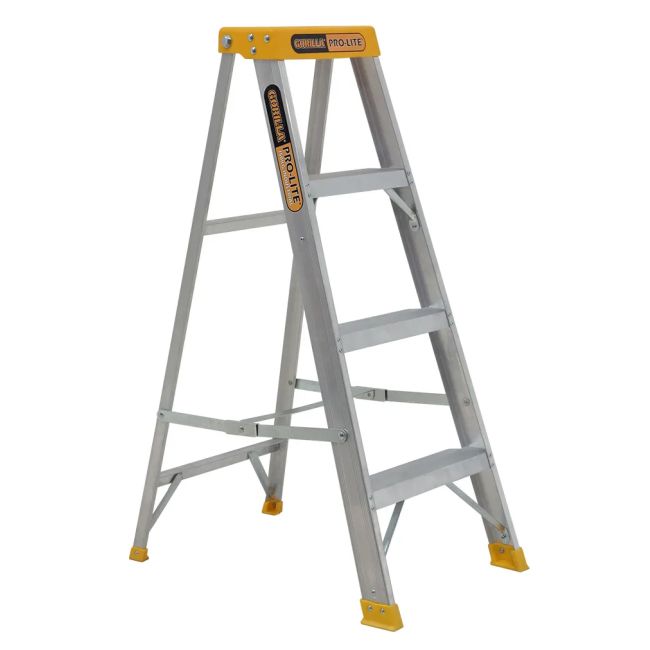 Gorilla M004-PRO Ladder Single Sided A-frame 4 Step 1.15m Pro-Lite Aluminium 150kg Industrial M004-PRO