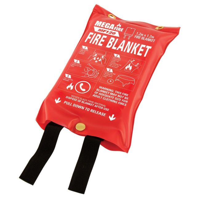MegaFire Fire Blanket 120cm x 120cm WOVEN GLASS FIBRE Inc Pouch MF120