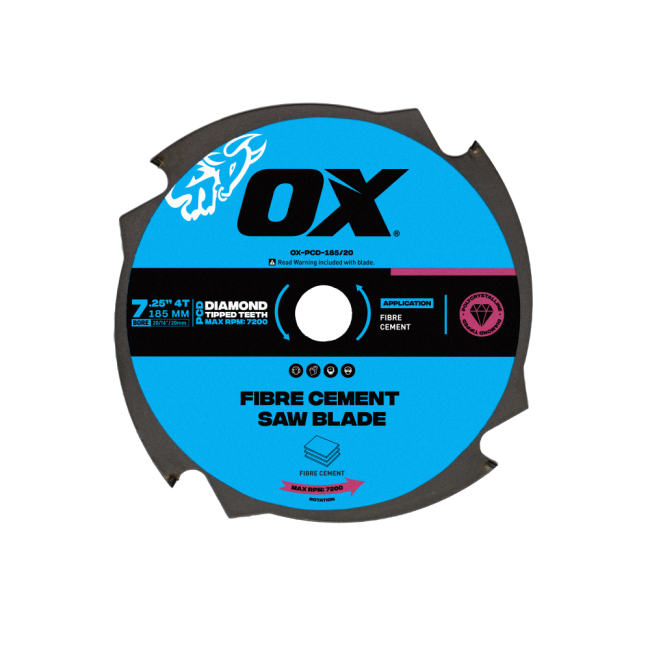 OX Pro 185mm 4T Fibre Cement Circular Saw Blade OX-PCD-185-20