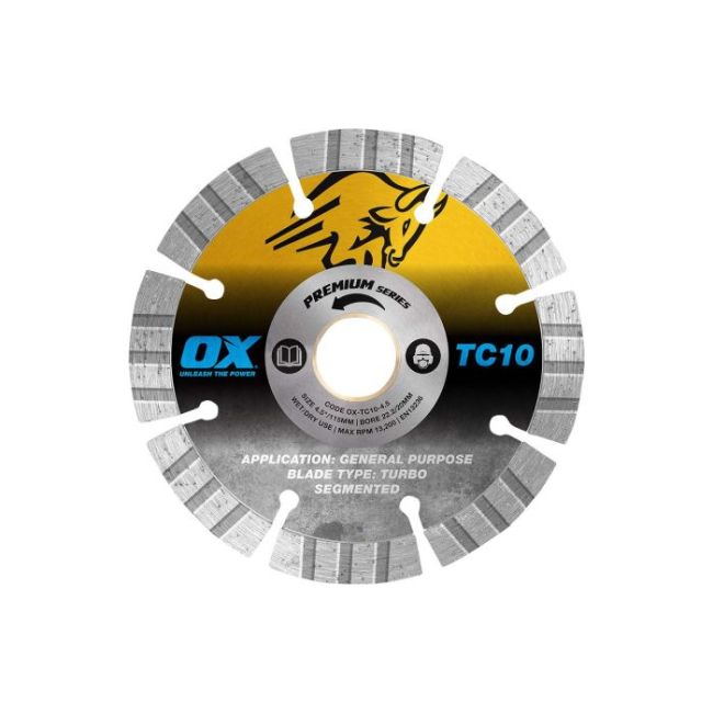OX Premium Turbo Segmented Blade 115mm - Concrete/General Purpose  OX-TC10-4.5