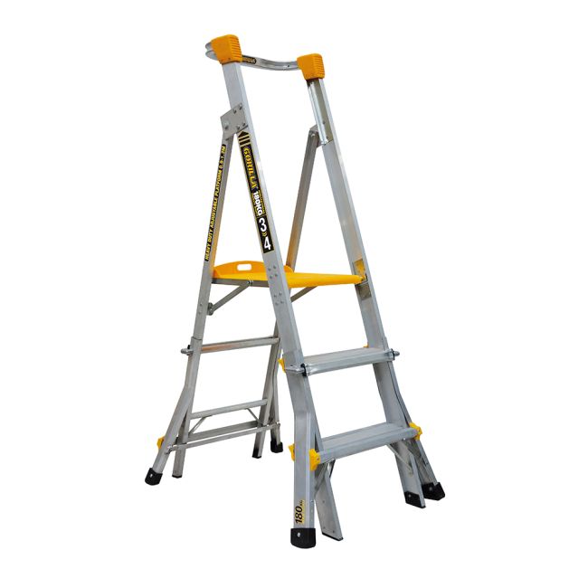 Gorilla Adjustable height platform ladder 0.9m - 1.2m (3ft-4ft) Aluminium Heavy Duty 180kg Industrial PL0304-HD