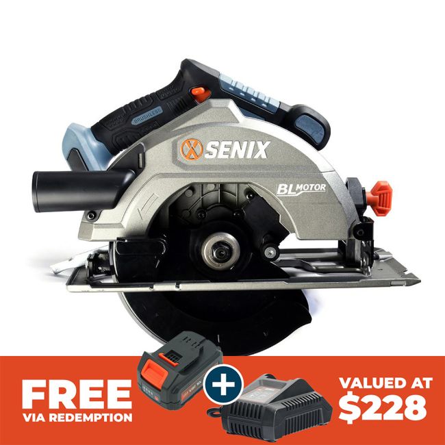 Senix X2 18V Brushless 184mm Circular Saw with Dust Extraction Guard Skin PSCX2-M3-EU-0
