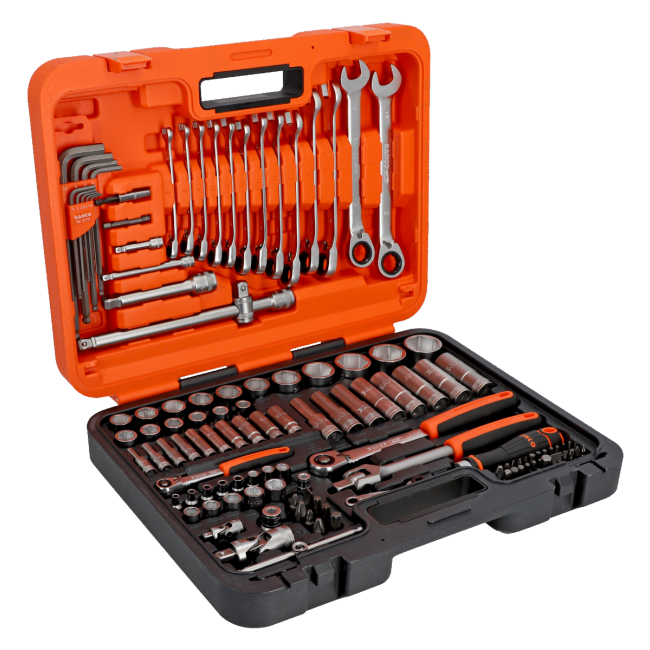 Bahco 121PC 1/4" & 1/2" Metric Socket Set with Ratcheting Combination Wrenches & Slim Ratchets S121MC0H