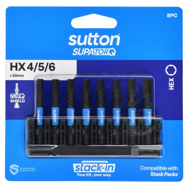 Sutton SupaTorq Hex Screwdriver Set HX4-HX6 50mm 8 Piece S206S08B