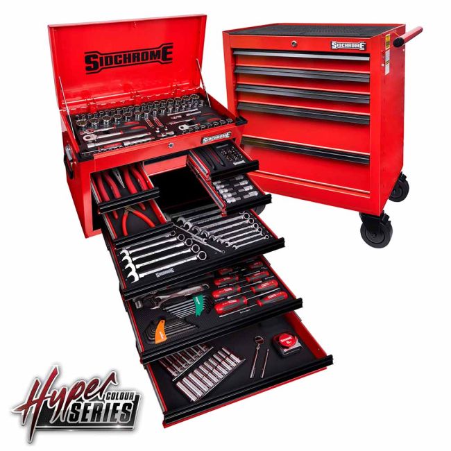 Sidchrome 204pc Metric/AF Tool Kit Hyper (Red Metallic) SCMT10160HR