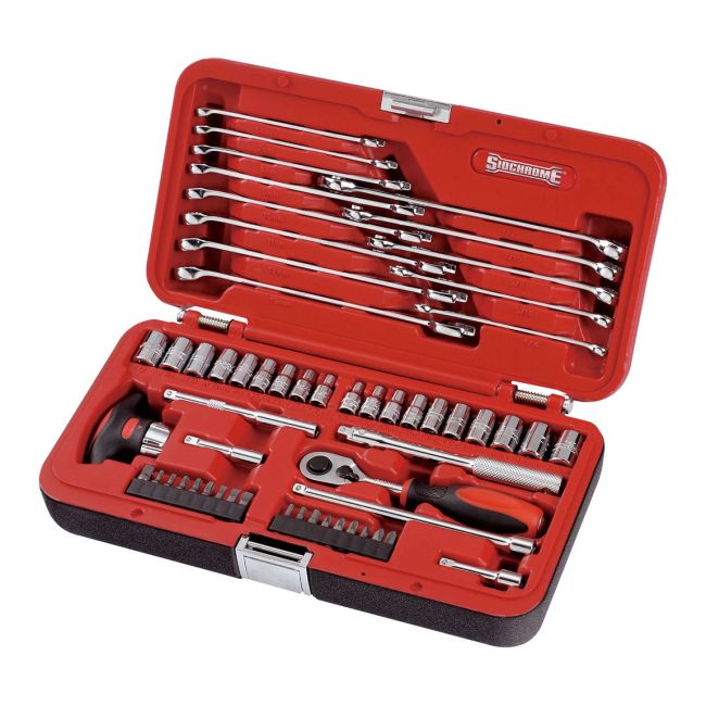 Sidchrome 57Pc 1/4'' Drive Socket & Spanner Set Metric/AF in BMC SCMT10810