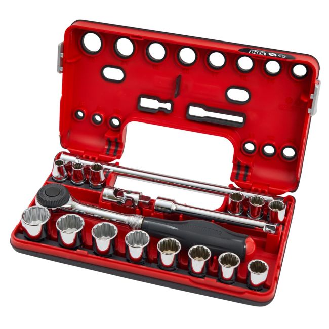 Sidchrome 18pc 3/8" Detection Box Socket Set with Rotator Ratchet SCMT13151